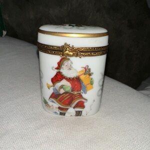 Limoges White and Gold Santa Trinket Box